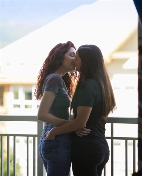 kissing her body gif|two attractive lesbian girlfriends passionately kissing and .